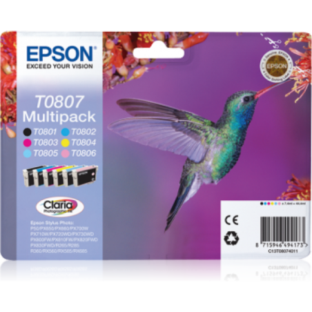 Epson T0807 Colibri - Pack de 6 - noire, cyan, cyan clair, magenta, magenta clair, jaune - original - cartouche d'encre