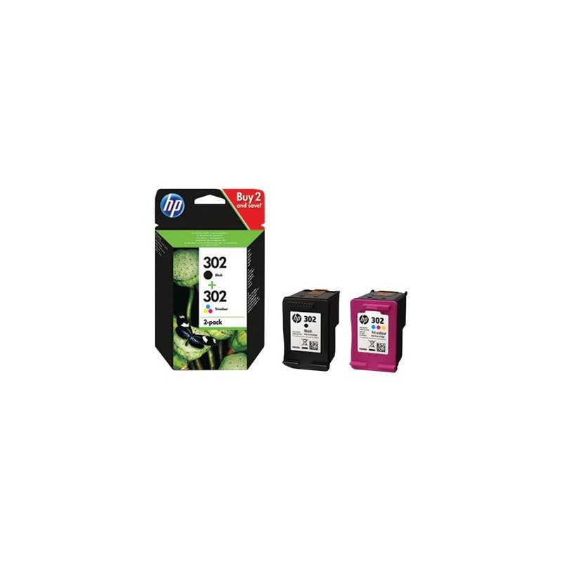 HP 302 - Pack de 2 cartouches d'encre - 1 noire et 1 couleur (cyan, magenta, jaune) - originale