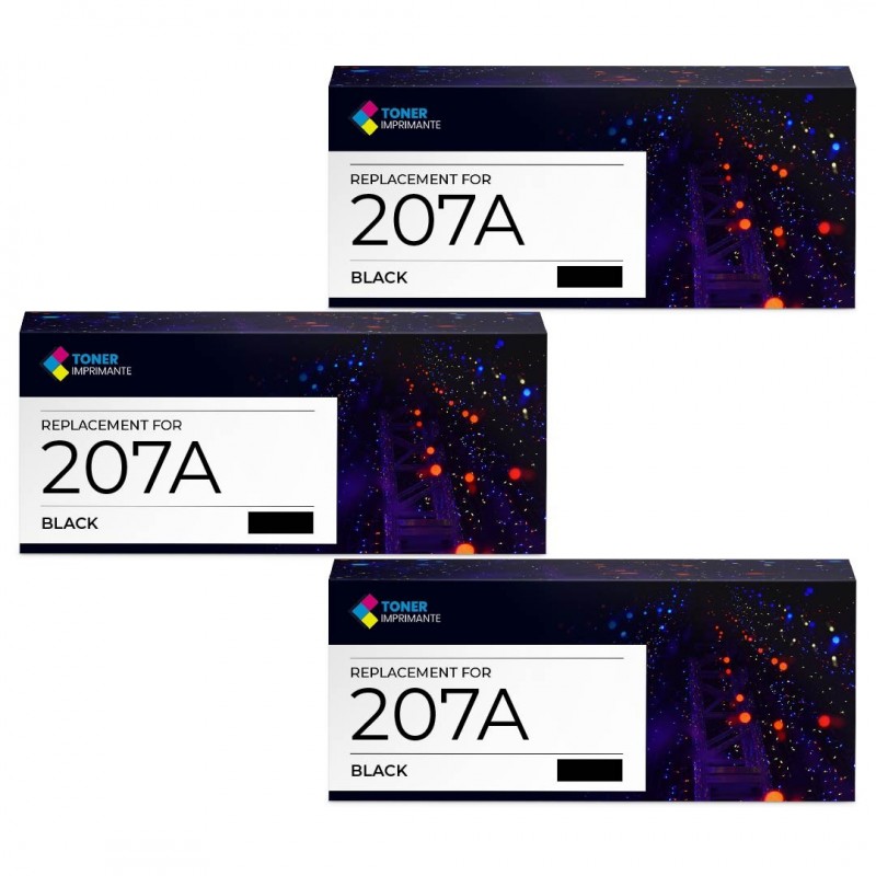 Compatible HP 207A W2210A Pack de 3 Cartouches de Toner Noir HP Color Laserjet Pro MFP M283fdw M255dw M282nw M283fdn AVEC PUCE