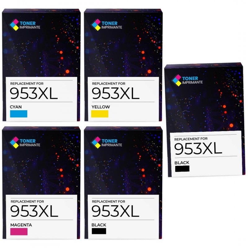 compatible HP 953XL Pack de 5 cartouches d'encre Noir, Jaune, Cyan, Magenta
