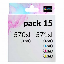 Pack de 15 cartouches compatibles PGI-570XL CLI-571XL Canon 3 X 570xl, 3 X 571xl noir, 3 X 571xl cyan, 3 X 571xl magenta, 3 X 57
