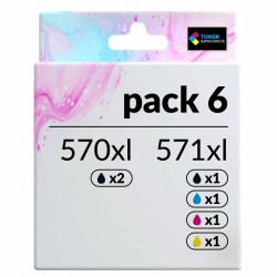 Pack de 6 cartouches compatibles PGI-570XL CLI-571XL Canon 2 X 570xl, 1 X 571xl noir, 1 X 571xl cyan, 1 X 571xl magenta, 1 X 571