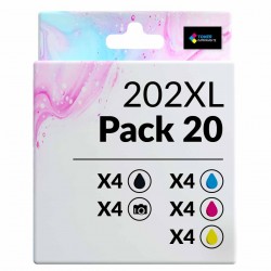 Pack de 20 cartouches compatibles 202XL Epson 4 noirs photo, 4 noirs, 4 cyan, 4 magenta, 4 jaune
