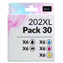 Pack de 30 cartouches compatibles 202XL Epson 6 noirs photo, 6 noirs, 6 cyan, 6 magenta, 6 jaune