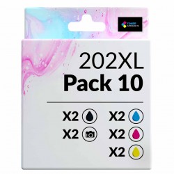 Pack de 10 cartouches compatibles 202XL Epson 2 noirs photo, 2 noirs, 2 cyan, 2 magenta, 2 jaune
