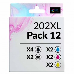 Pack de 12 cartouches compatibles 202XL Epson 4 noirs, 2 noir photo, 2 cyan, 2 magenta, 2 jaune