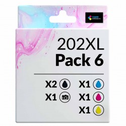 Pack de 6 cartouches compatibles 202XL Epson 2 noirs, 1 noir photo, 1 cyan, 1 magenta, 1 jaune