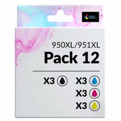 Pack de 12 cartouches compatibles 950XL/951XL HP 3 noirs, 3 cyan, 3 magenta, 3 jaune