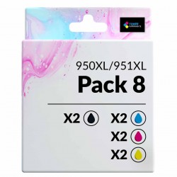 Pack de 8 cartouches compatibles 950XL/951XL HP 2 noirs, 2 cyan, 2 magenta, 2 jaune