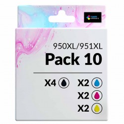 Pack de 10 cartouches compatibles 950XL/951XL HP 4 noirs, 2 cyan, 2 magenta, 2 jaune