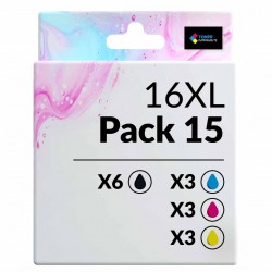 Pack de 15 cartouches compatibles 16XL Epson 6 noirs, 3 cyan, 3 magenta, 3 jaune