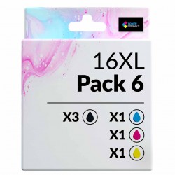 Pack de 6 cartouches compatibles 16XL Epson 3 noirs, 1 cyan, 1 magenta, 1 jaune