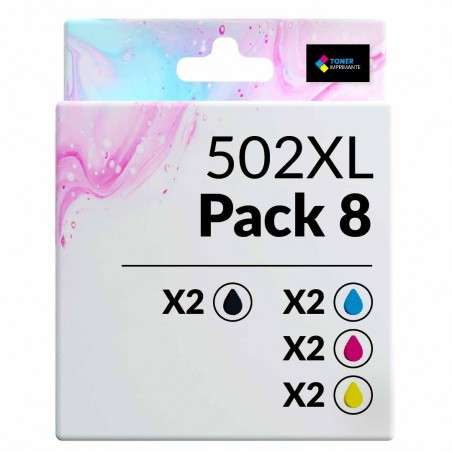 Pack de 8 cartouches compatibles 502XL Epson 2 noirs, 2 cyan, 2 magenta, 2 jaune