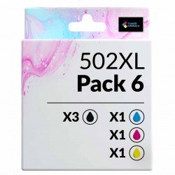 Pack de 6 cartouches compatibles 502XL Epson 3 noirs, 1 cyan, 1 magenta, 1 jaune