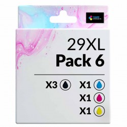 Pack de 6 cartouches compatibles 29XL Epson 3 noirs, 1 cyan, 1 magenta, 1 jaune