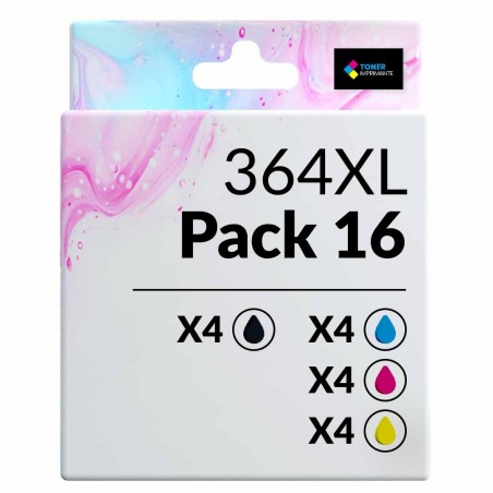 Pack de 16 cartouches compatibles 364XL HP 4 noirs, 4 cyan, 4 magenta, 4 jaune