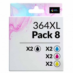 Pack de 8 cartouches compatibles 364XL HP 2 noirs, 2 cyan, 2 magenta, 2 jaune