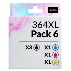 Pack de 6 cartouches compatibles 364XL HP 3 noirs, 1 cyan, 1 magenta, 1 jaune