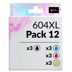 compatible Epson 604XL Pack de 12 cartouches d'encre Noir, Jaune, Cyan, Magenta