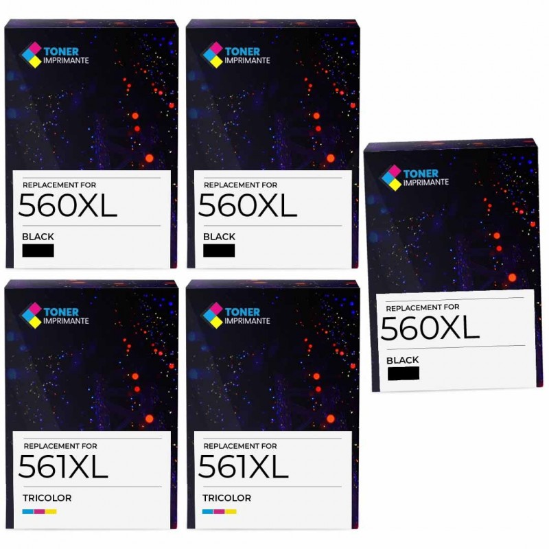 Pack de 5 cartouches compatibles PG-560XL CL-561XL Canon 3 noirs, 2 couleurs