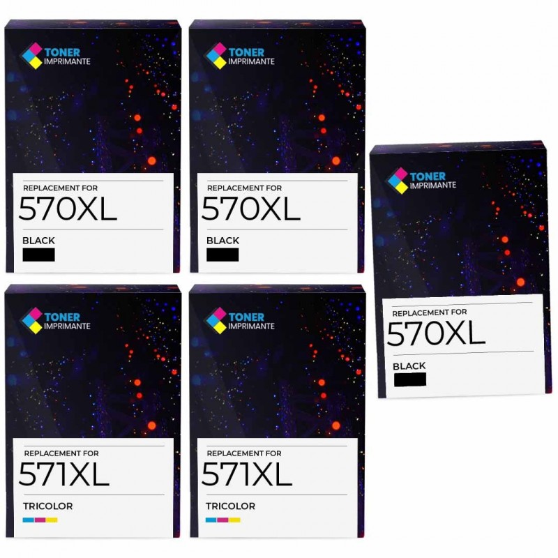 Pack de 5 cartouches compatibles PGI-570XL CLI-571XL Canon 1 X 570xl, 1 X 571xl noir, 1 X 571xl cyan, 1 X 571xl magenta, 1 X 571