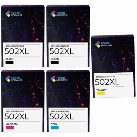 Pack de 5 cartouches compatibles 502XL Epson 2 noirs, 1 cyan, 1 magenta, 1 jaune