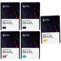 Pack de 5 cartouches compatibles 364XL HP 2 noirs, 1 cyan, 1 magenta, 1 jaune