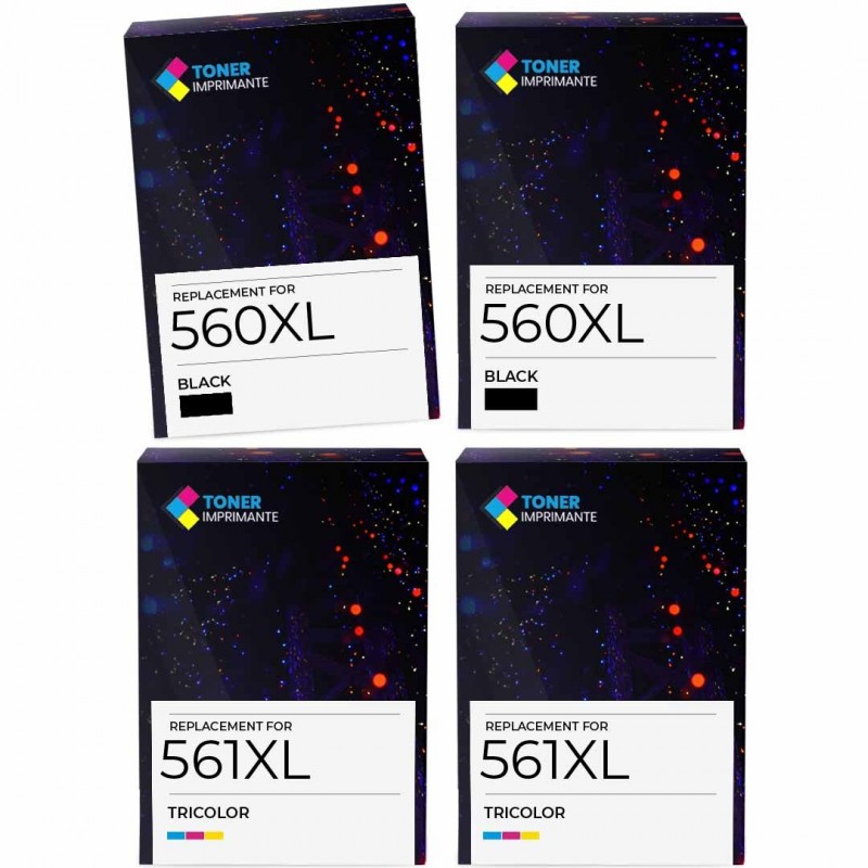 Pack de 4 cartouches compatibles PG-560XL CL-561XL Canon 2 noirs, 2 couleurs