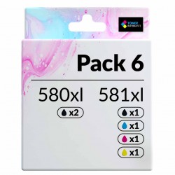 compatible Canon PGI-580 CLI-581 Pack de 6 cartouches d'encre Noir, Noir pigmenté , Cyan , Magenta , Jaune