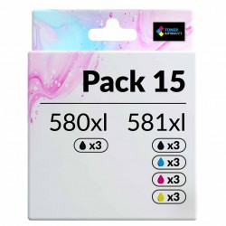 compatible Canon PGI-580 CLI-581 Pack de 15 cartouches d'encre Noir, Noir pigmenté , Cyan , Magenta , Jaune