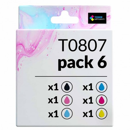 Cartouche d'encre équivalent à Epson T0807 Multipack Pack de 6 Noir, jaune, cyan, magenta, cyan clair, magenta claire