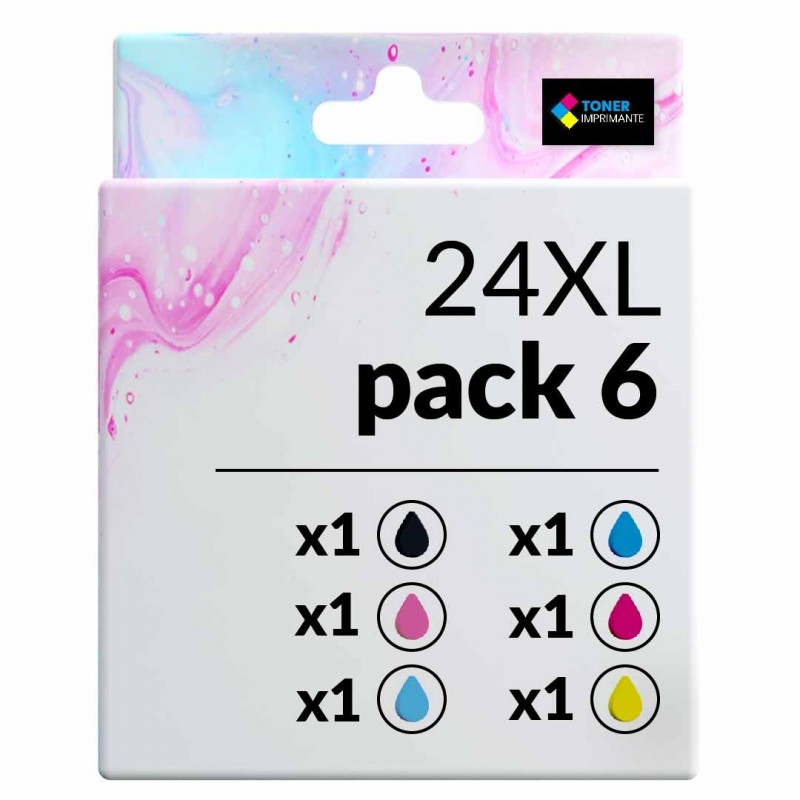 Cartouche d'encre équivalent à Epson Multipack 24XL Pack de 6 Noir, jaune, cyan, magenta, cyan clair, magenta claire