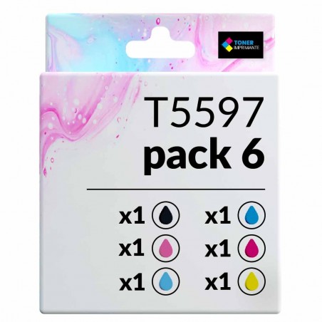 Cartouche d'encre équivalent à Epson T5597 Multipack Pack de 6 Noir, jaune, cyan, magenta, cyan clair, magenta claire