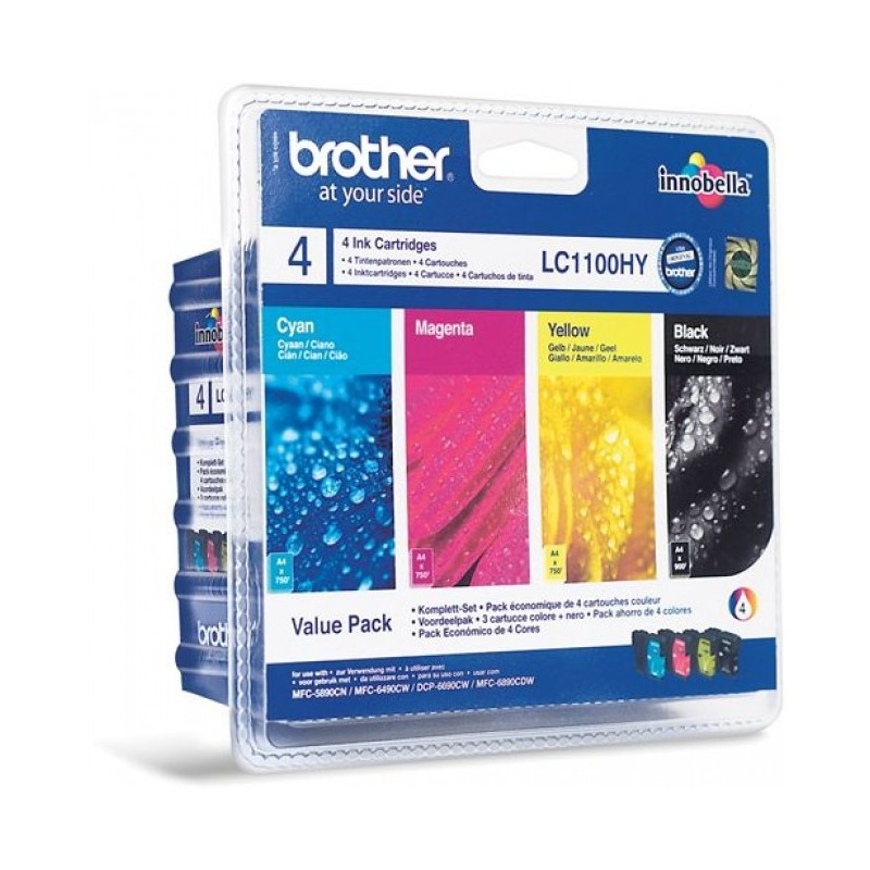 Brother LC1100HY - Pack de 4 - à rendement élevé - noire, cyan, magenta, jaune - original - cartouche d'encre